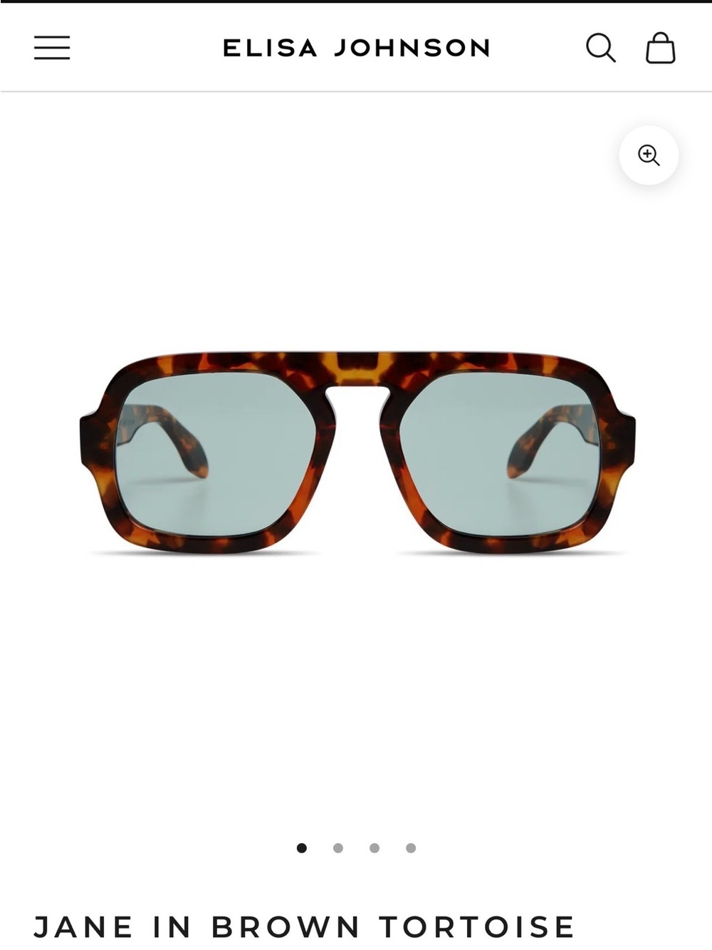 Elisa Johnson Jane Tortoiseshell Rectangle Sunglasses with Light Blue Lenses